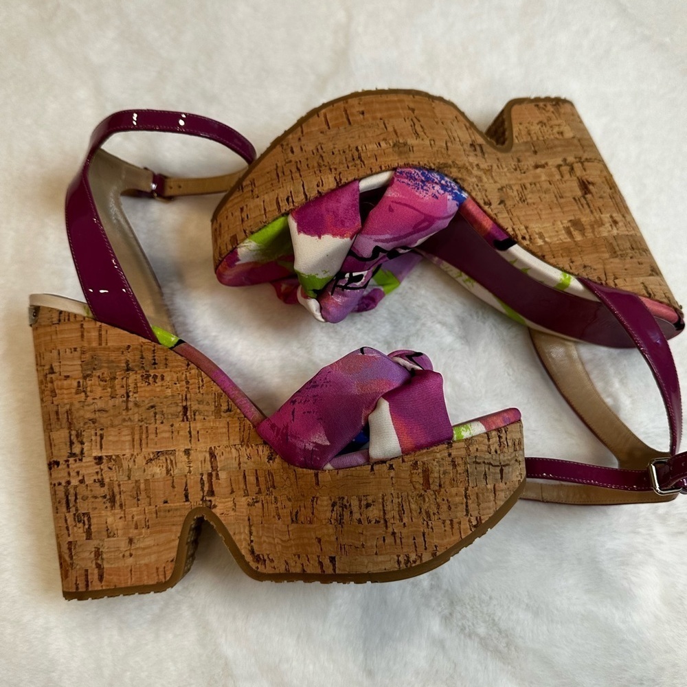 Jimmy Choo Pink and Green Wedge Sandals - Picture 8 of 9